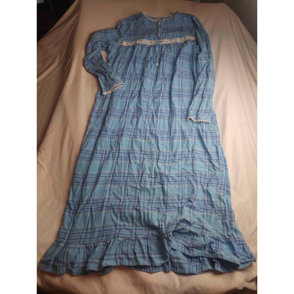 Anthony Richards Nightgown Womens Medium Blue Plaid Lace Ruffle Cottagecore